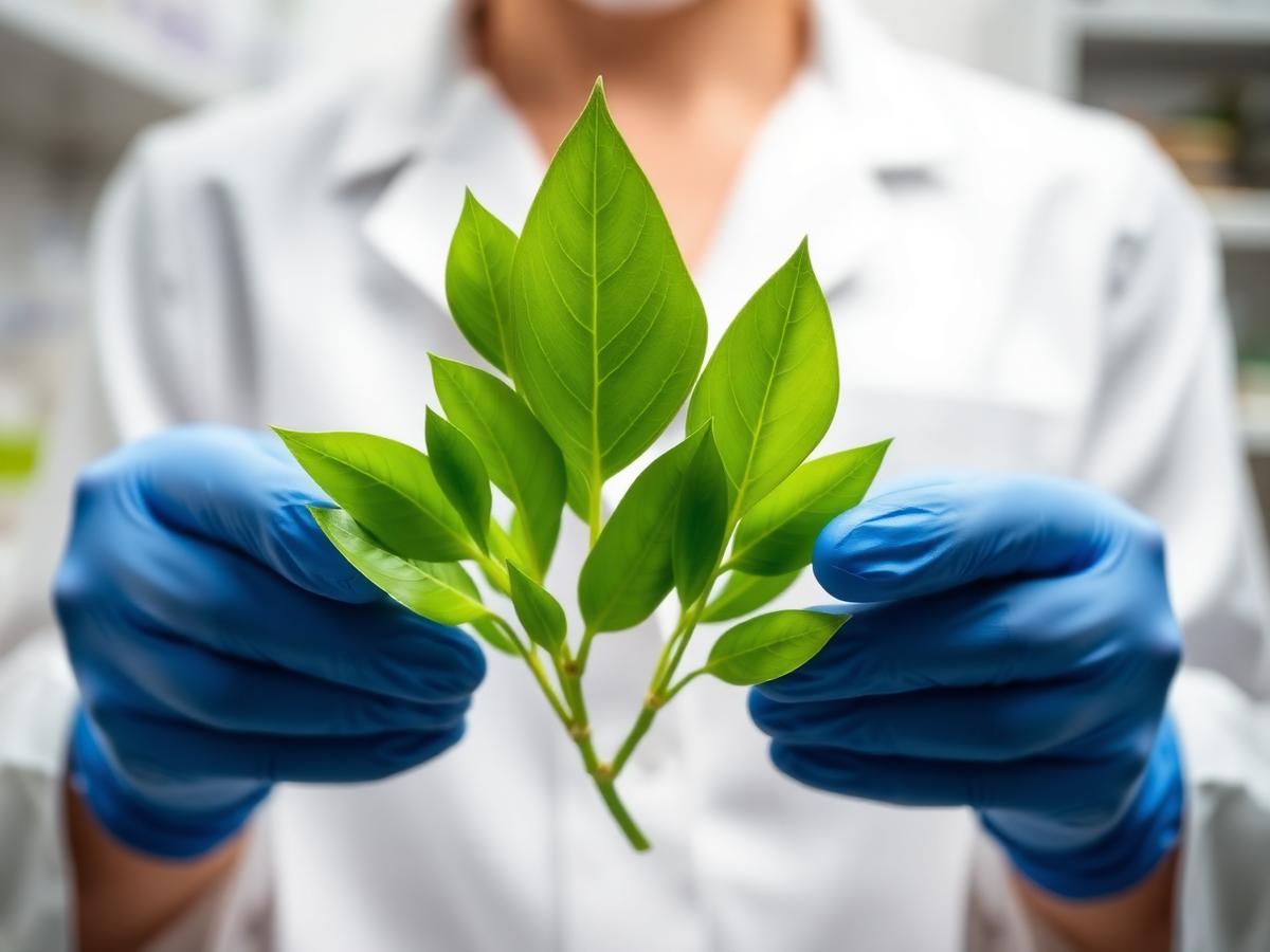 Researcher with leaves